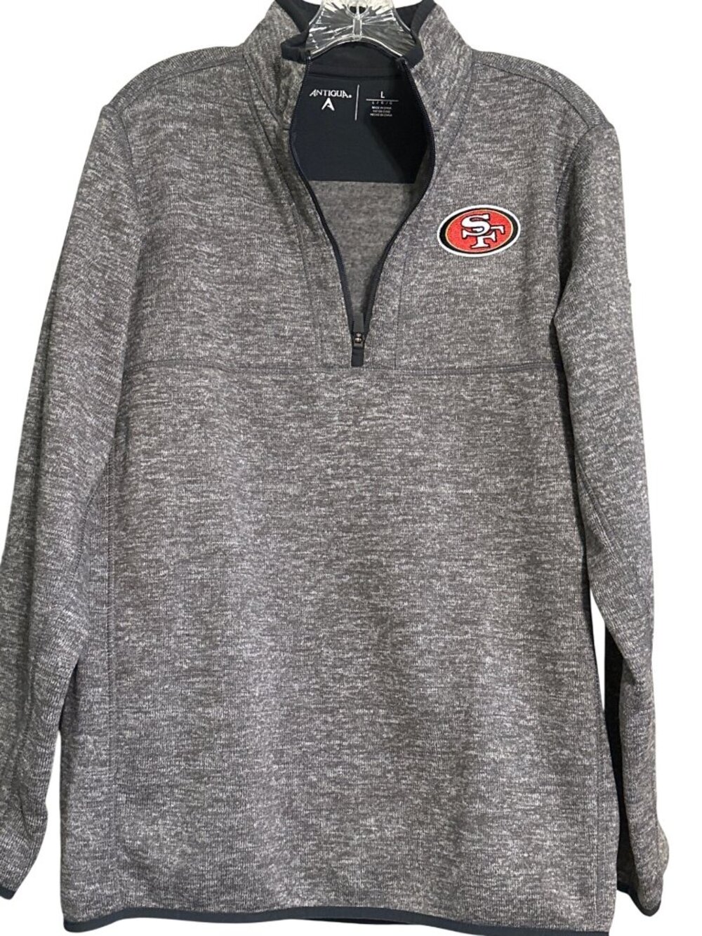 San Francisco 49ers Antigua Quarter-Zip Pullover Sweatshirt Charcoal Heather Gra